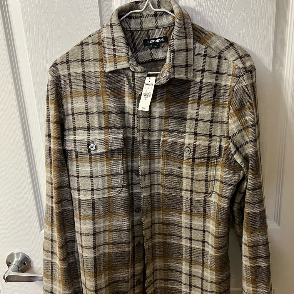Express Brown and Gray Lightweight Shirt Jacket